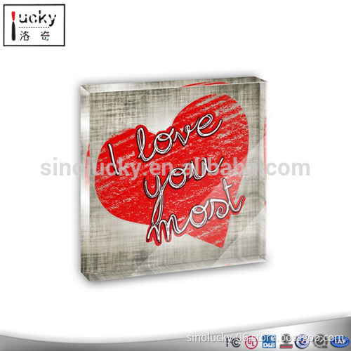 I Love You Most with Hearts Acrylic Office Mini Desk Plaque Ornament Paperweight